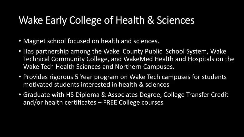 wake early college of health sciences wake early