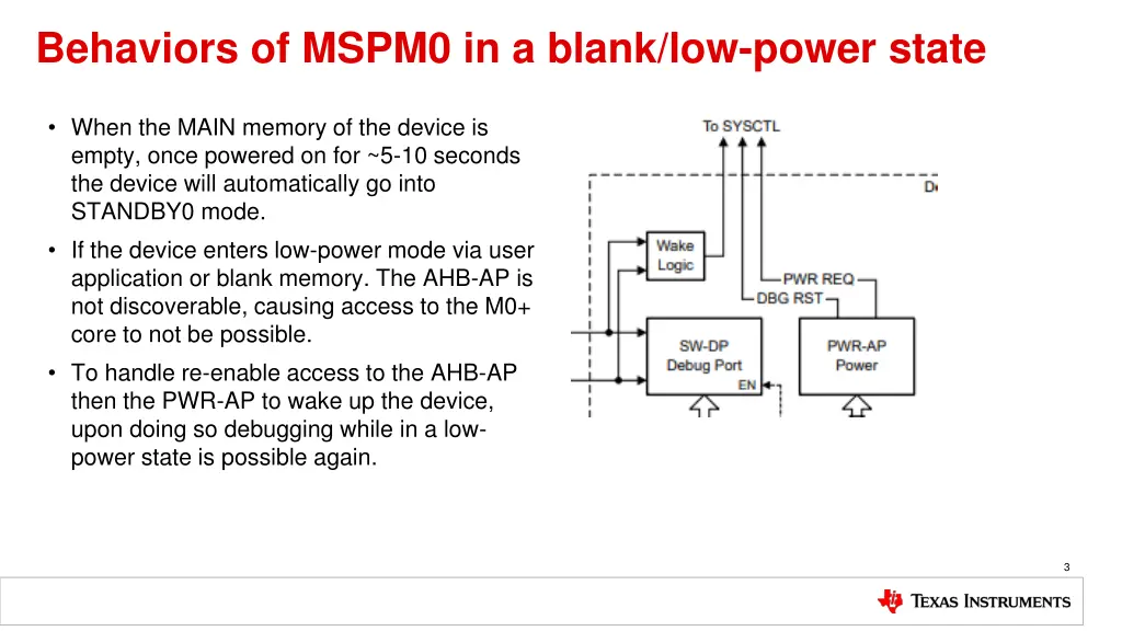 behaviors of mspm0 in a blank low power state