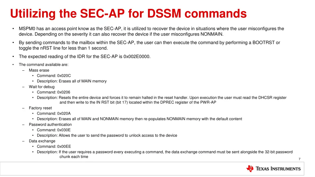 utilizing the sec ap for dssm commands