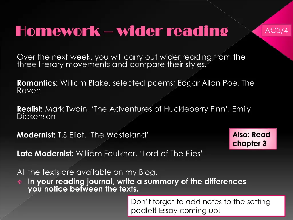 homework homework wider reading wider reading