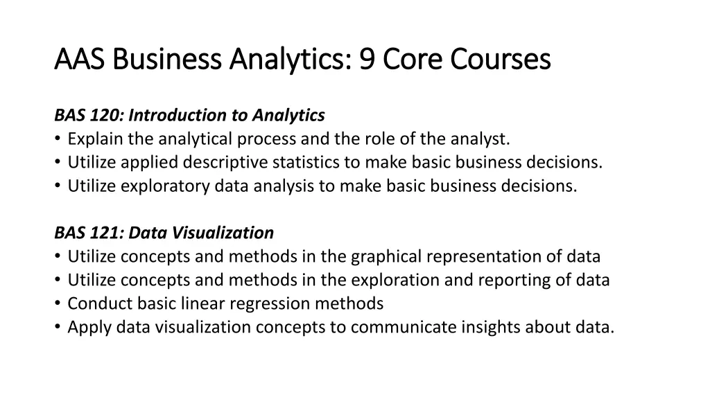 aas business analytics 9 core courses