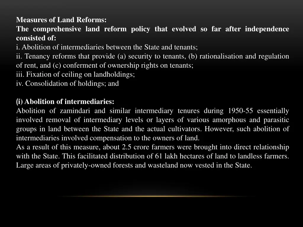 measures of land reforms the comprehensive land