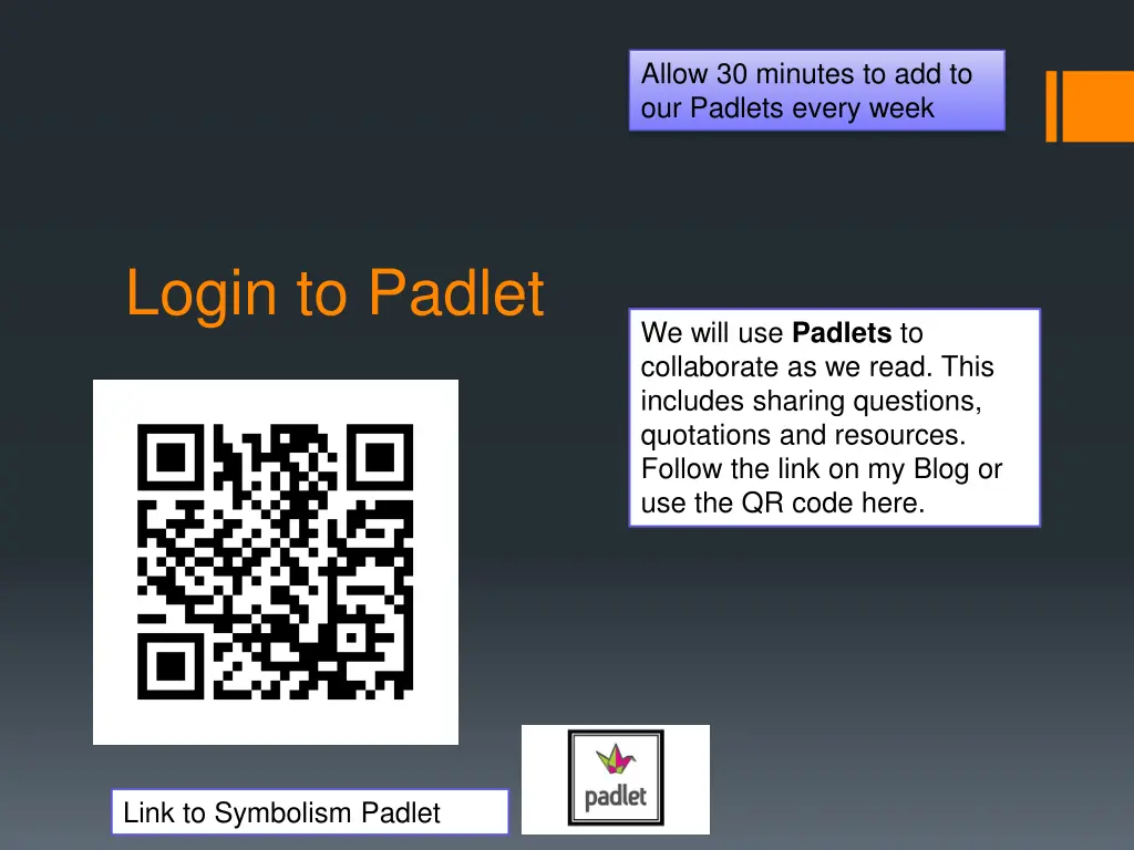 allow 30 minutes to add to our padlets every week