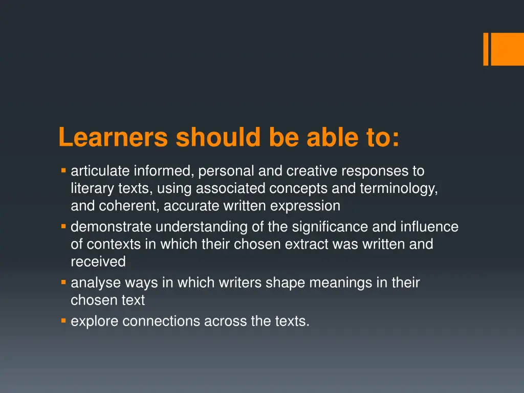 learners should be able to