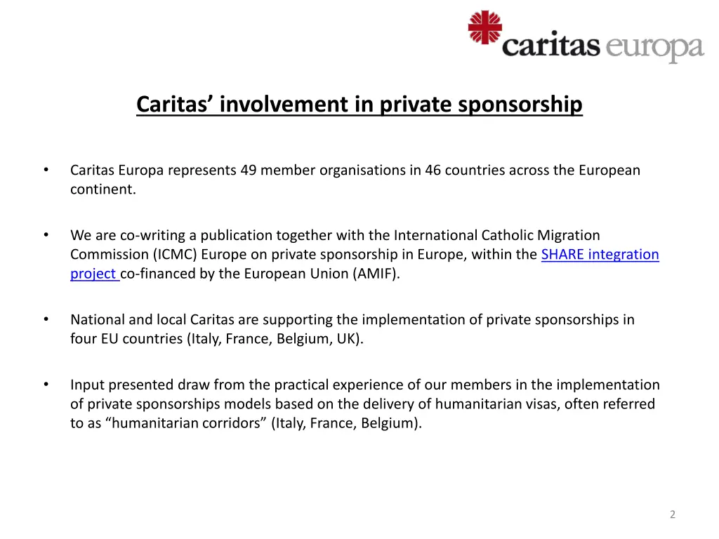 caritas involvement in private sponsorship