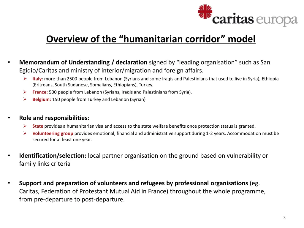 overview of the humanitarian corridor model