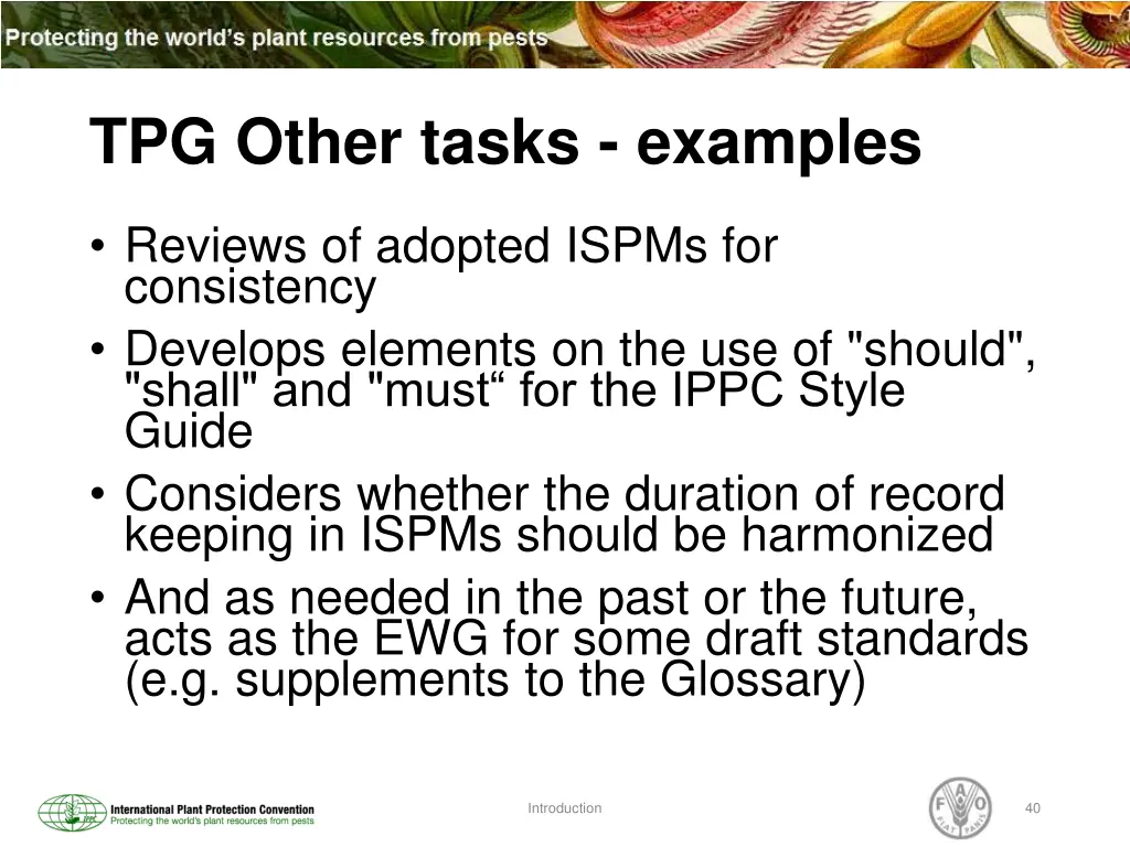 tpg other tasks examples