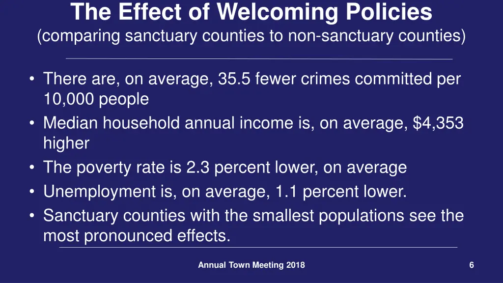 the effect of welcoming policies comparing