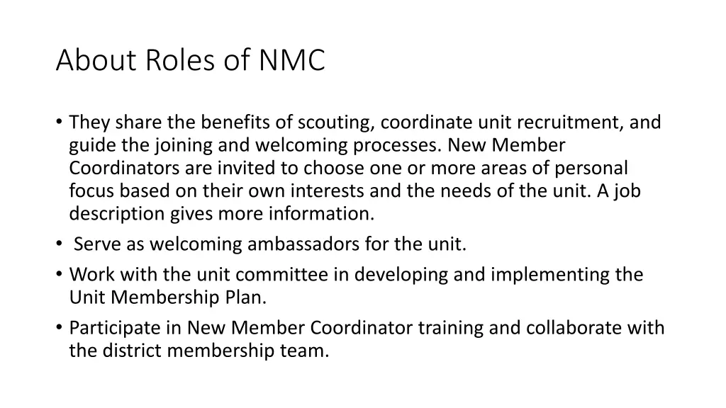 about roles of nmc