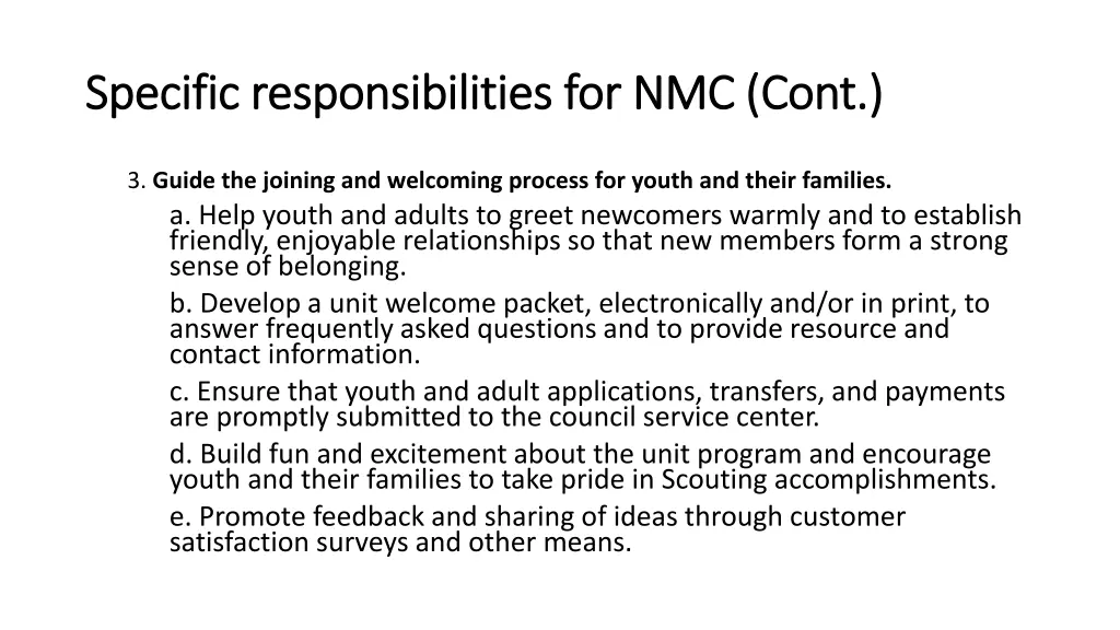 specific responsibilities for nmc cont specific