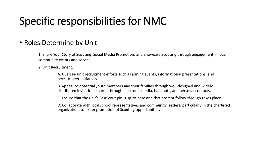 specific responsibilities for nmc specific