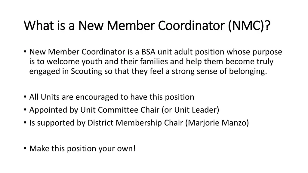 what is a new member coordinator nmc what