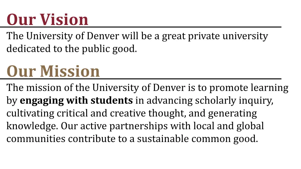 our vision the university of denver will