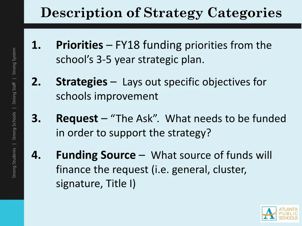 description of strategy categories