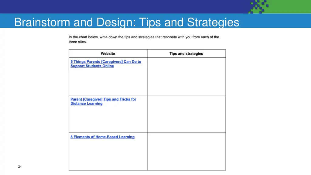 brainstorm and design tips and strategies