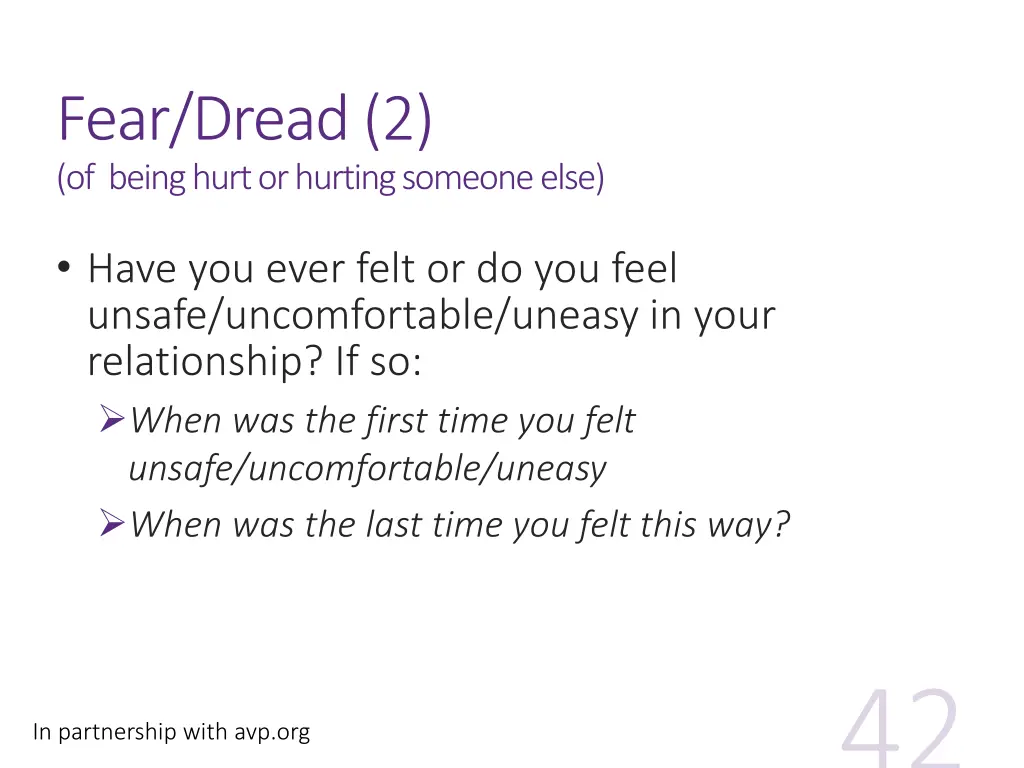 fear dread 2 of being hurt or hurting someone else