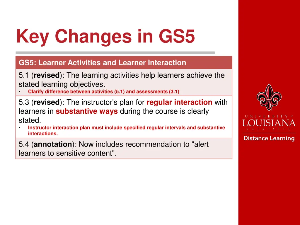 key changes in gs5