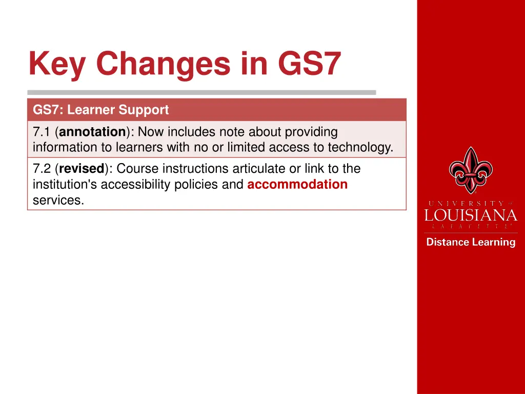 key changes in gs7