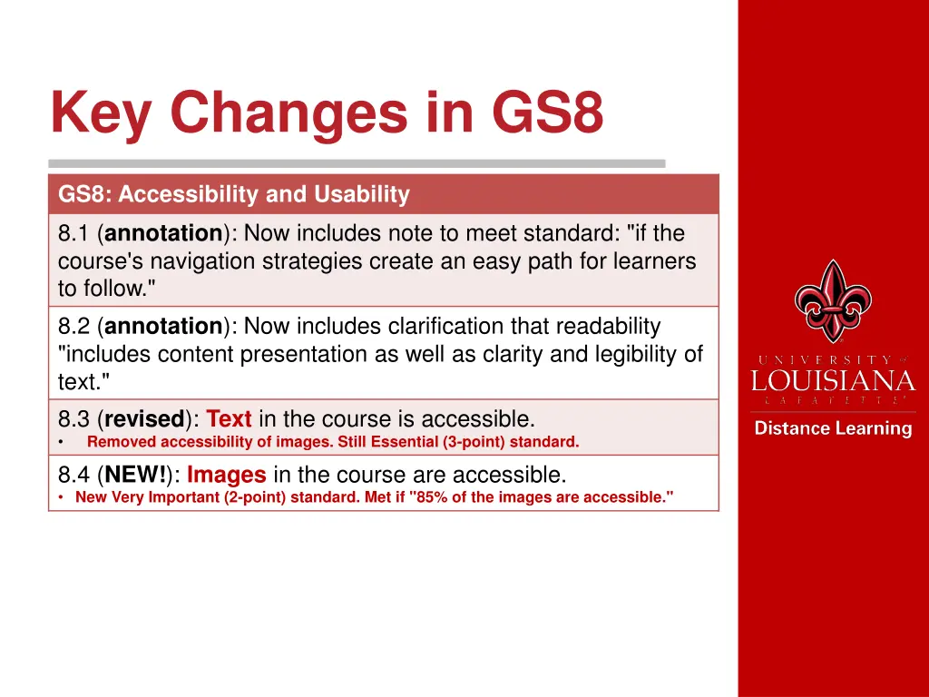 key changes in gs8