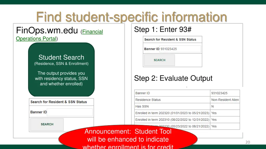 find student specific information finops