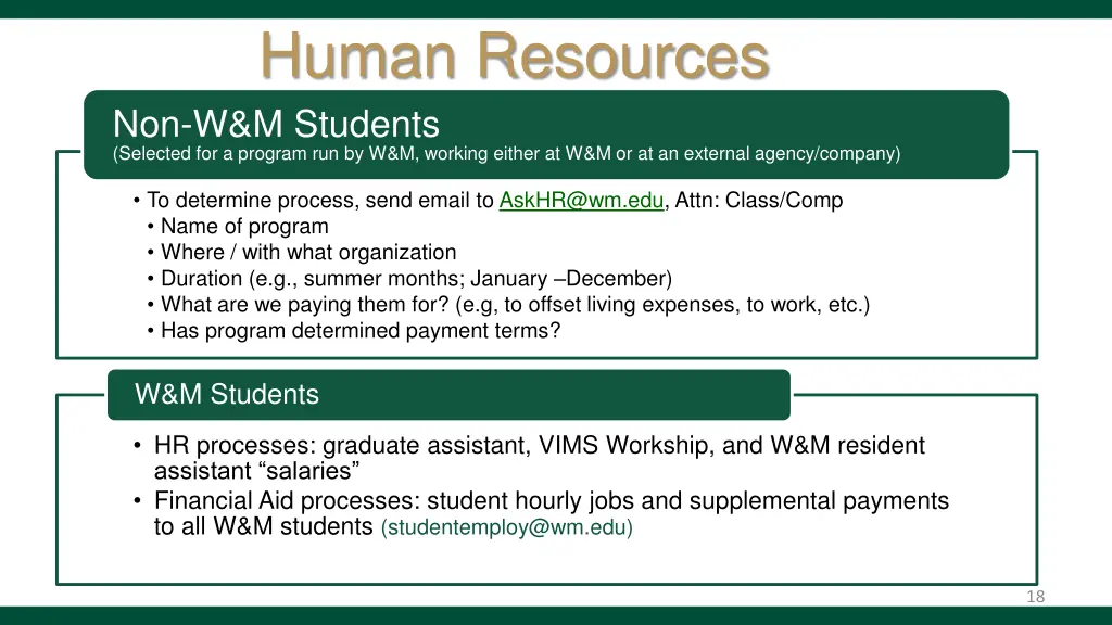 human resources non w m students selected