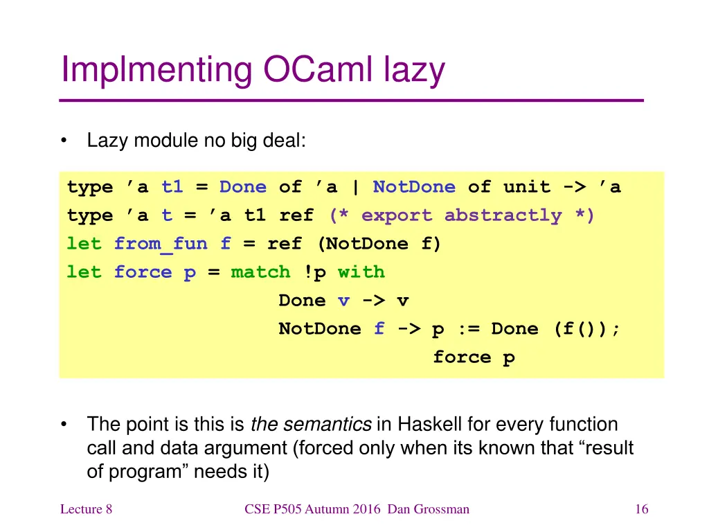 implmenting ocaml lazy