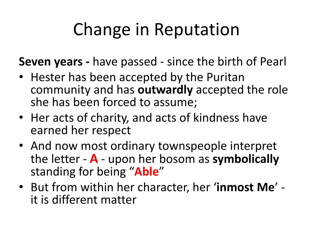 change in reputation