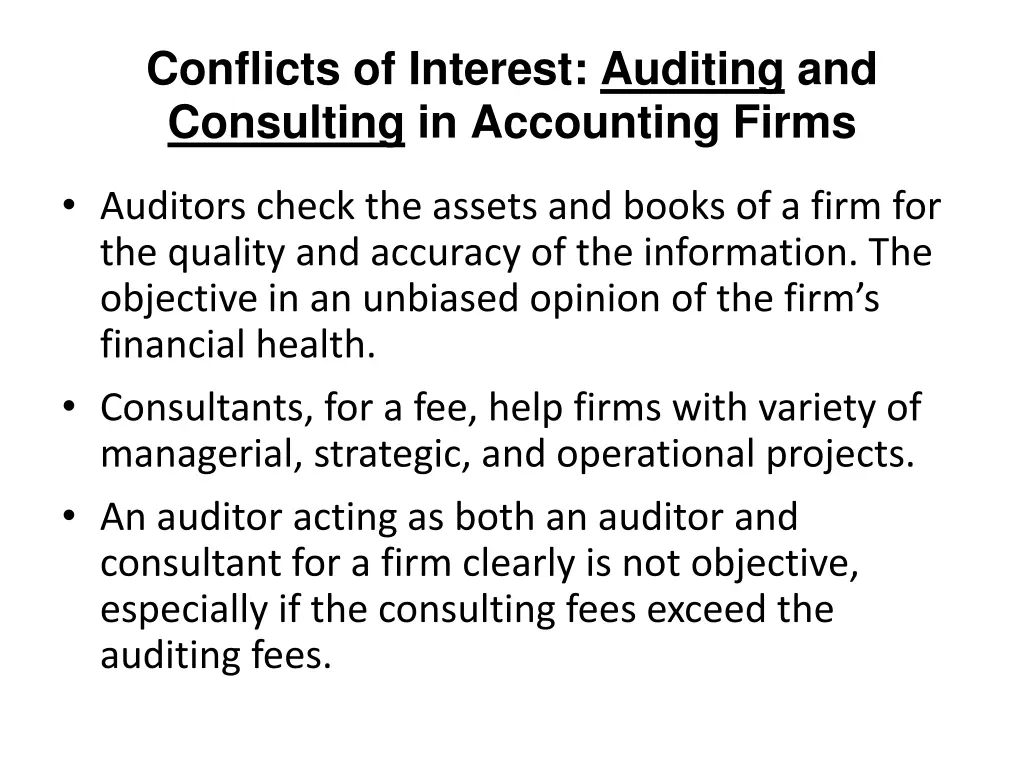 conflicts of interest auditing and consulting