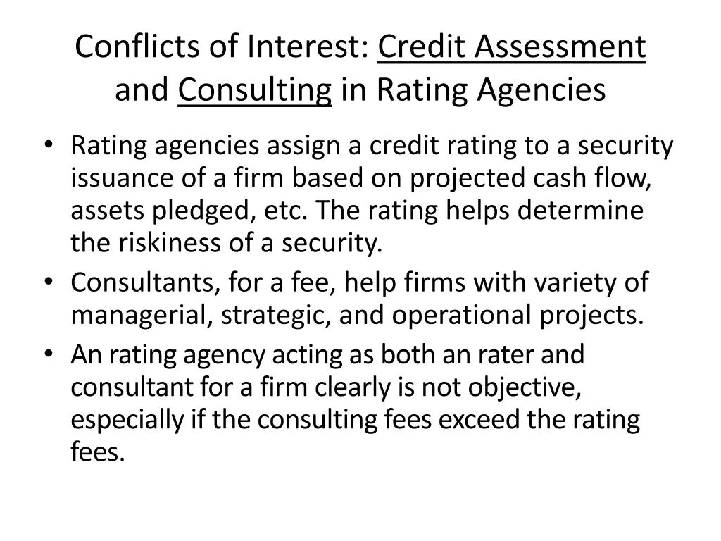 conflicts of interest credit assessment