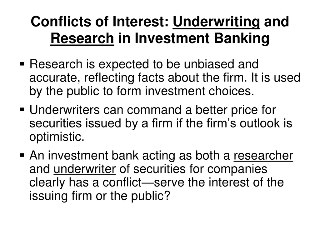 conflicts of interest underwriting and research 1