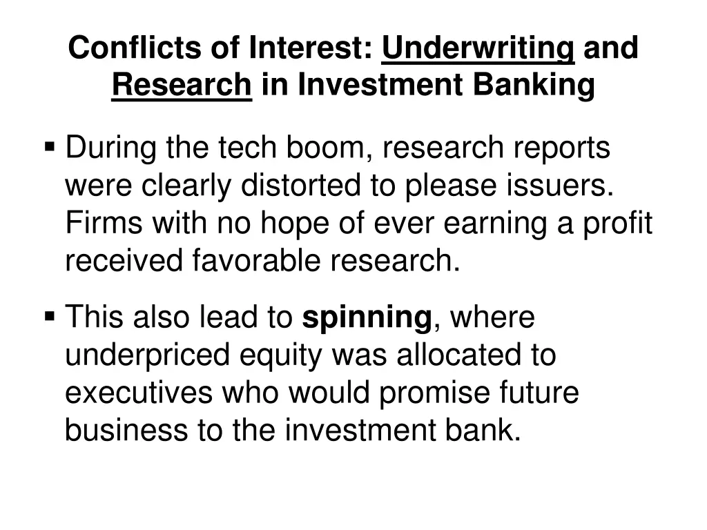 conflicts of interest underwriting and research 2