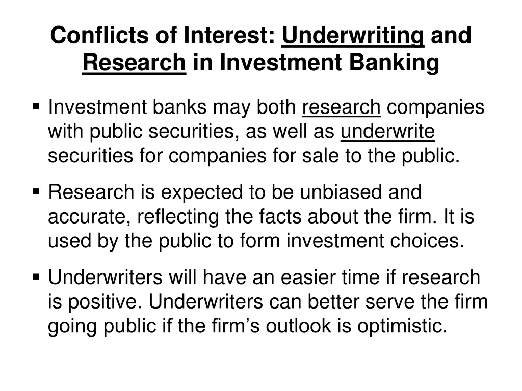 conflicts of interest underwriting and research