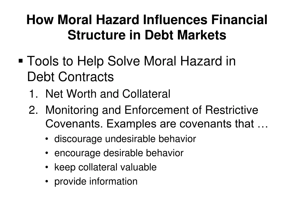 how moral hazard influences financial structure 2