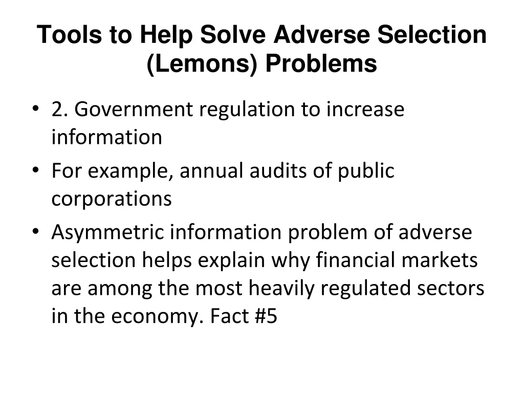 tools to help solve adverse selection lemons 1