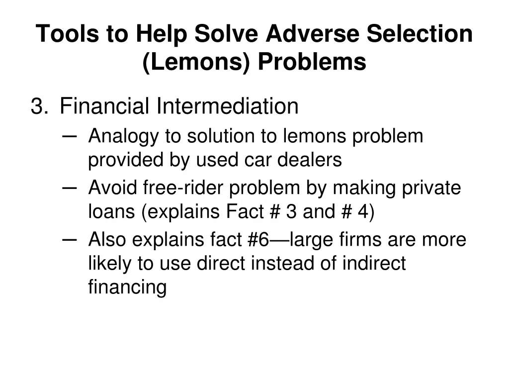 tools to help solve adverse selection lemons 2