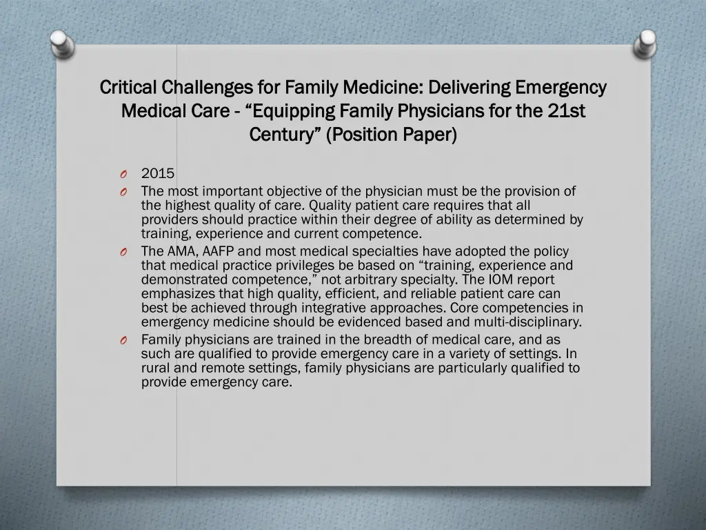 critical challenges for family medicine