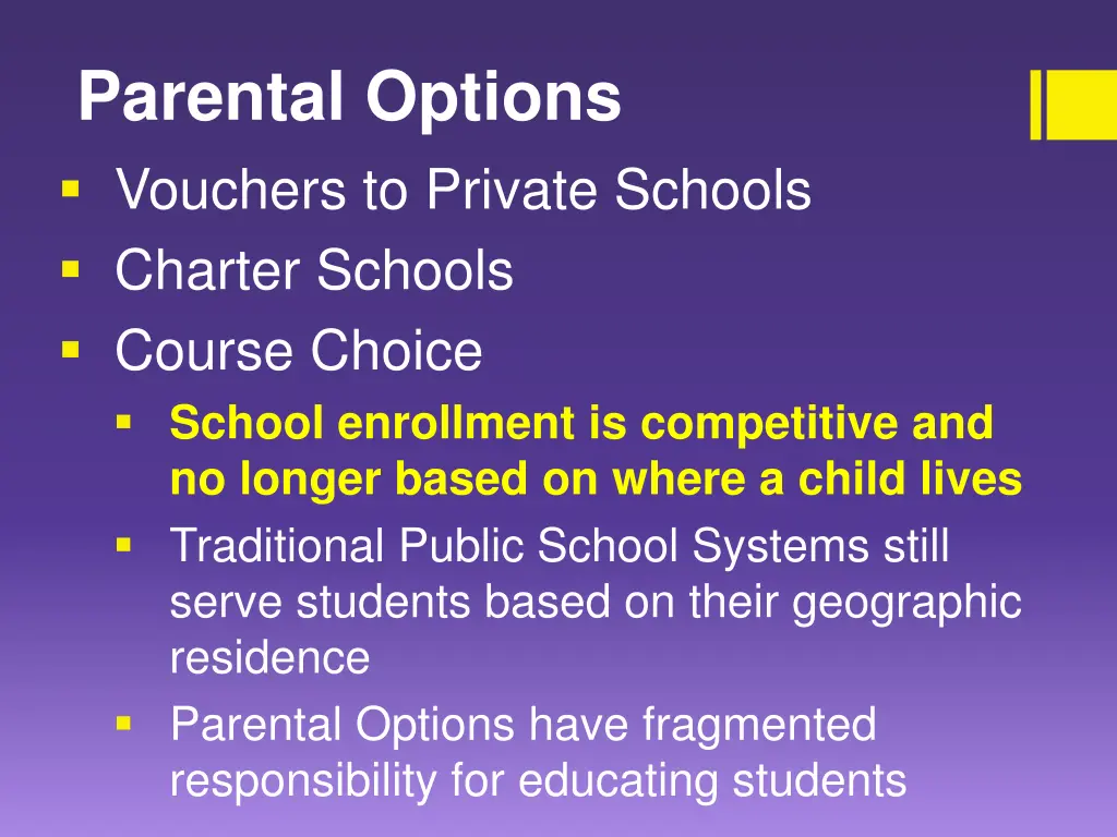 parental options vouchers to private schools