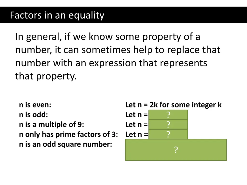 factors in an equality 1