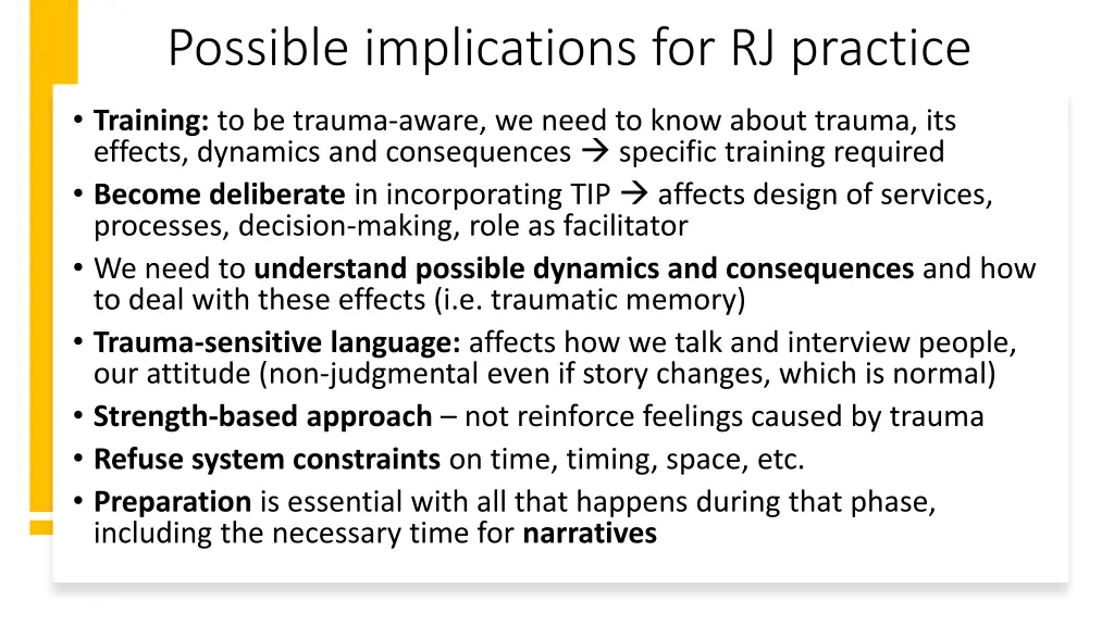 possible implications for rj practice