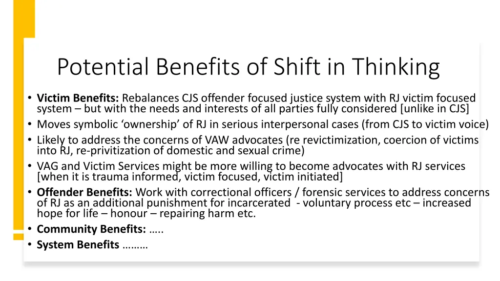 potential benefits of shift in thinking