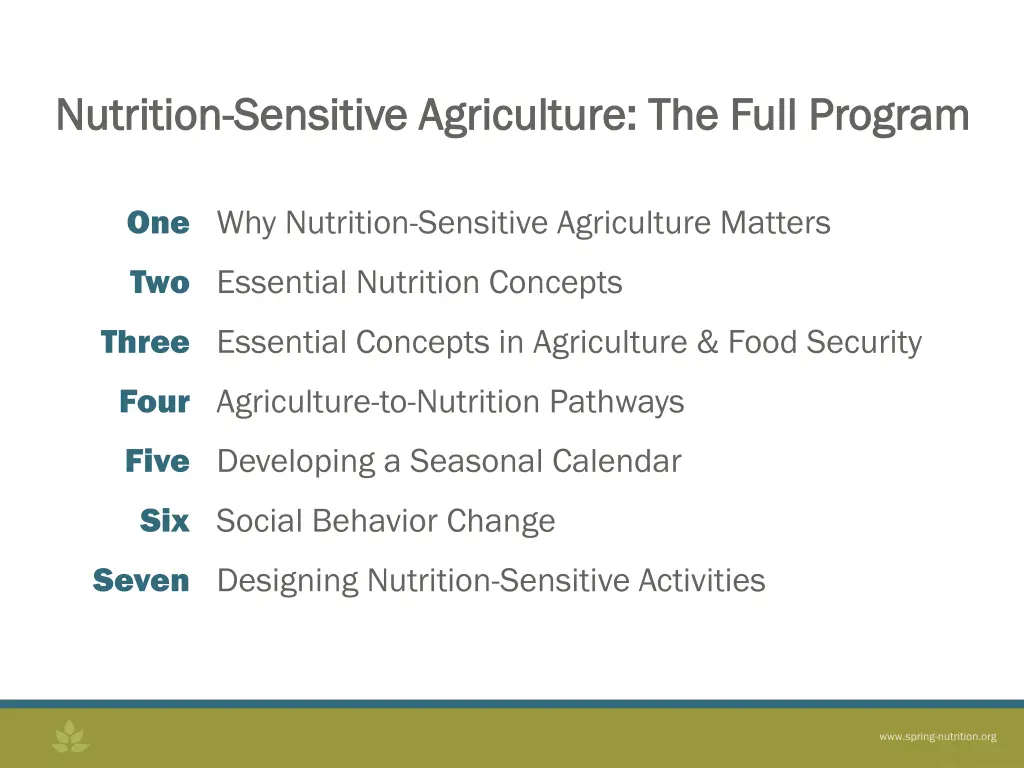 nutrition nutrition sensitive agriculture