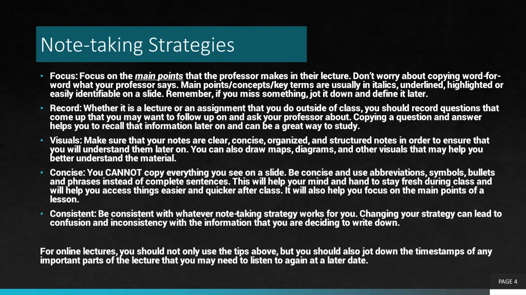 note taking strategies