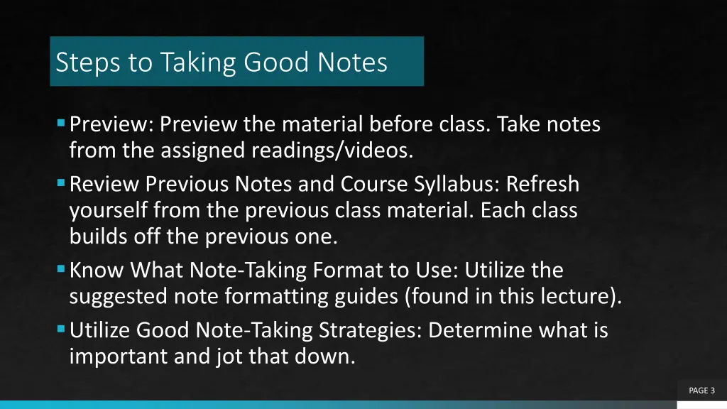 steps to taking good notes