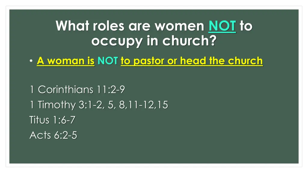 what roles are women not to occupy in church 1