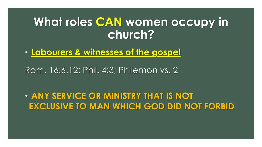 what roles can women occupy in church 1