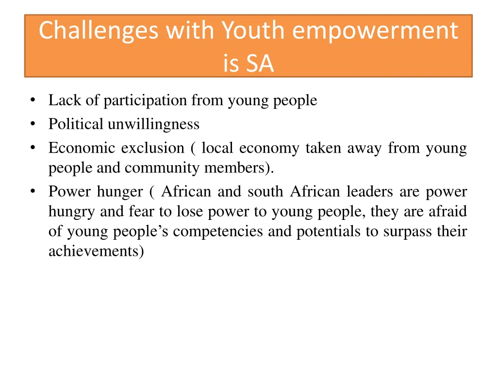 challenges with youth empowerment is sa