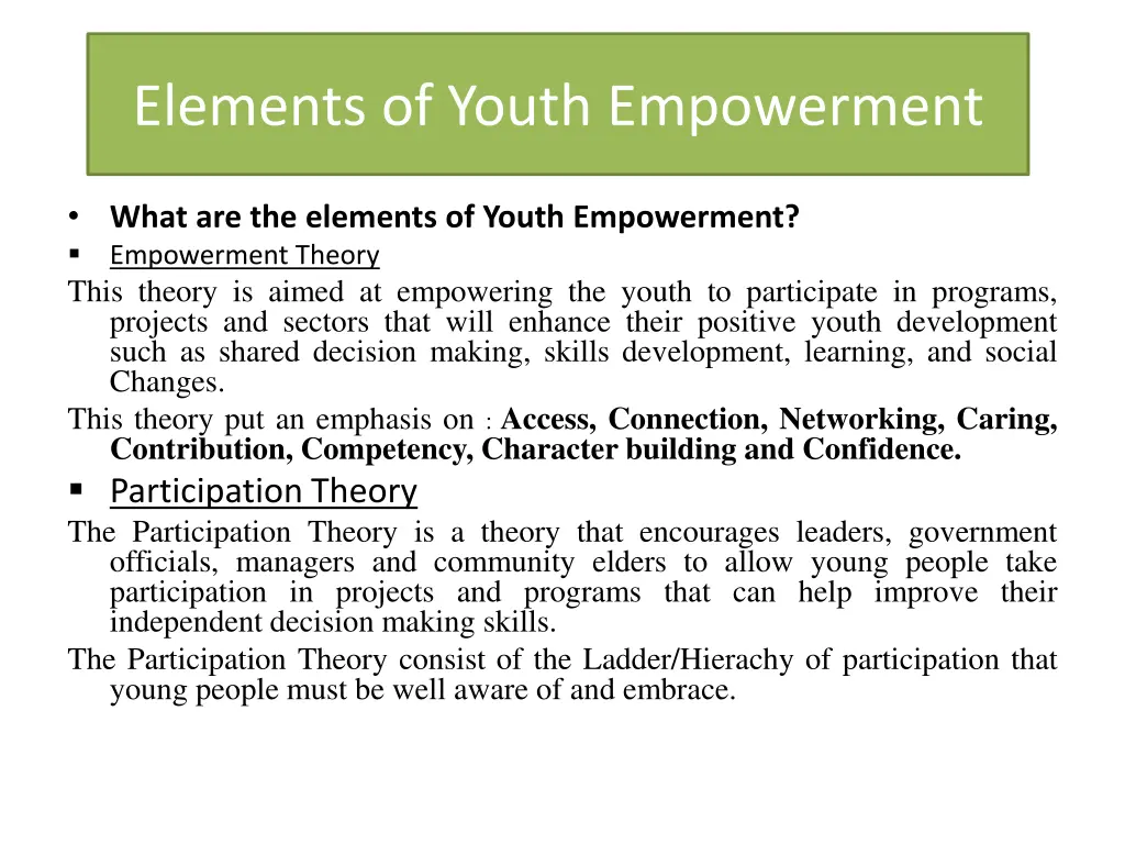 elements of youth empowerment