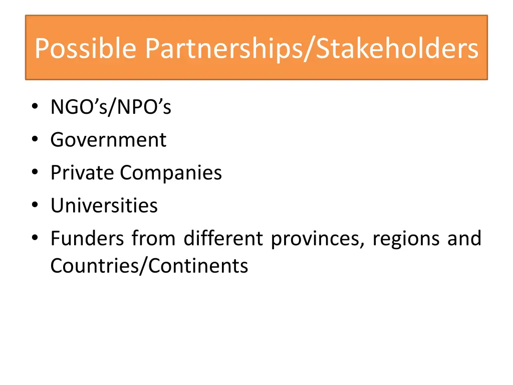 possible partnerships stakeholders