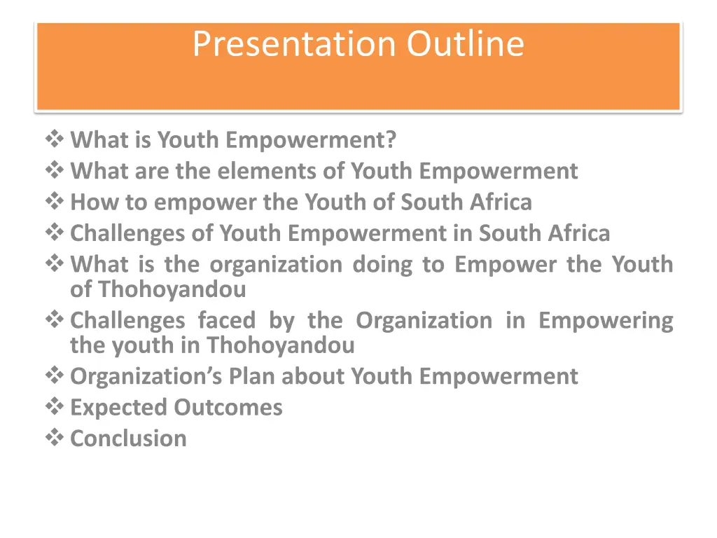 presentation outline