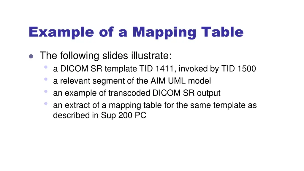 example of a mapping table